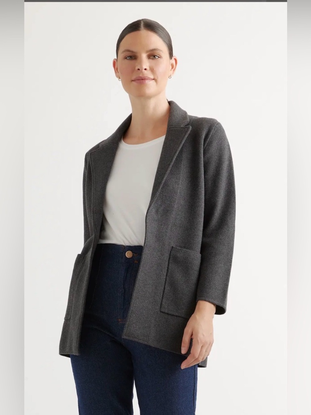 Quince 100% Organic Cotton Knit Blazer Heathered Gray Sz S NWT